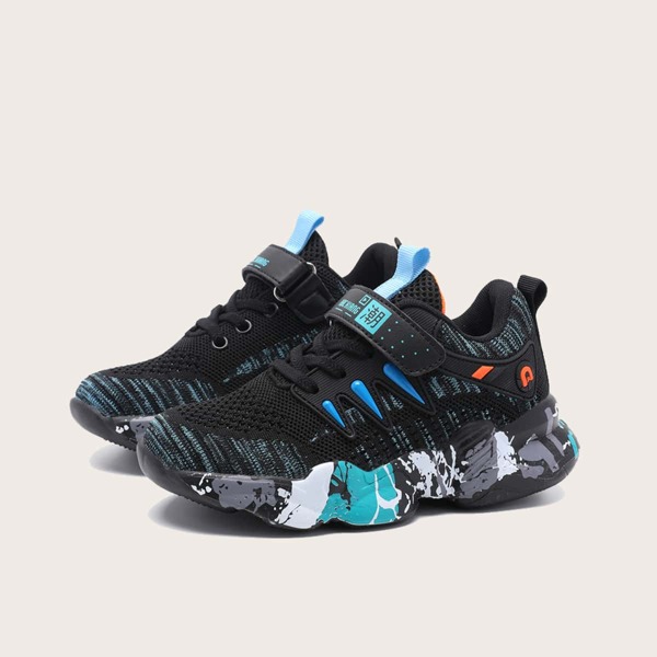 

Boys Chinese Letter Graphic Knit Chunky Sneakers, Black