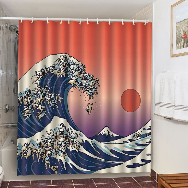 

Sea Wave Pattern Shower Curtain, Multicolor