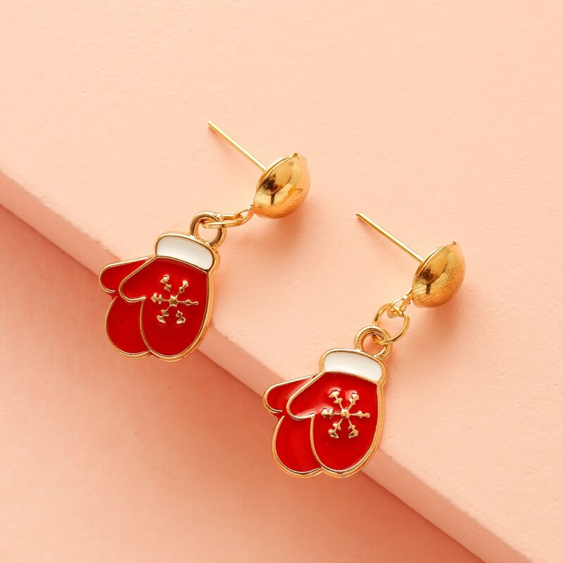 

1pair Christmas Gloves Drop Earrings, Red