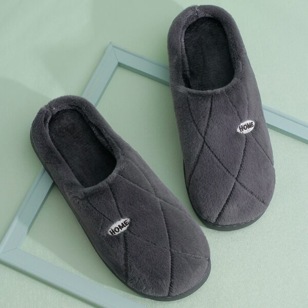 

Men Letter Embroidered Fluffy Slippers, Dark grey