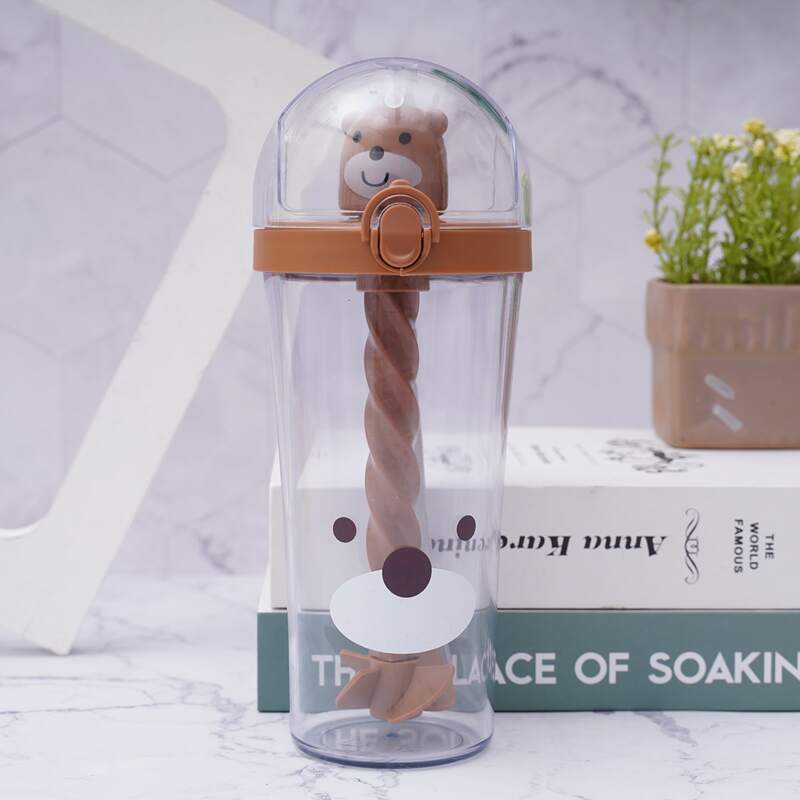 

1pc Kids Cartoon Bear Straw Bottle, Brown