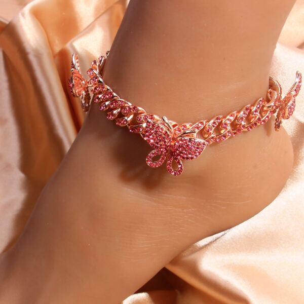 

Rhinestone Butterfly Decor Anklet, Pink