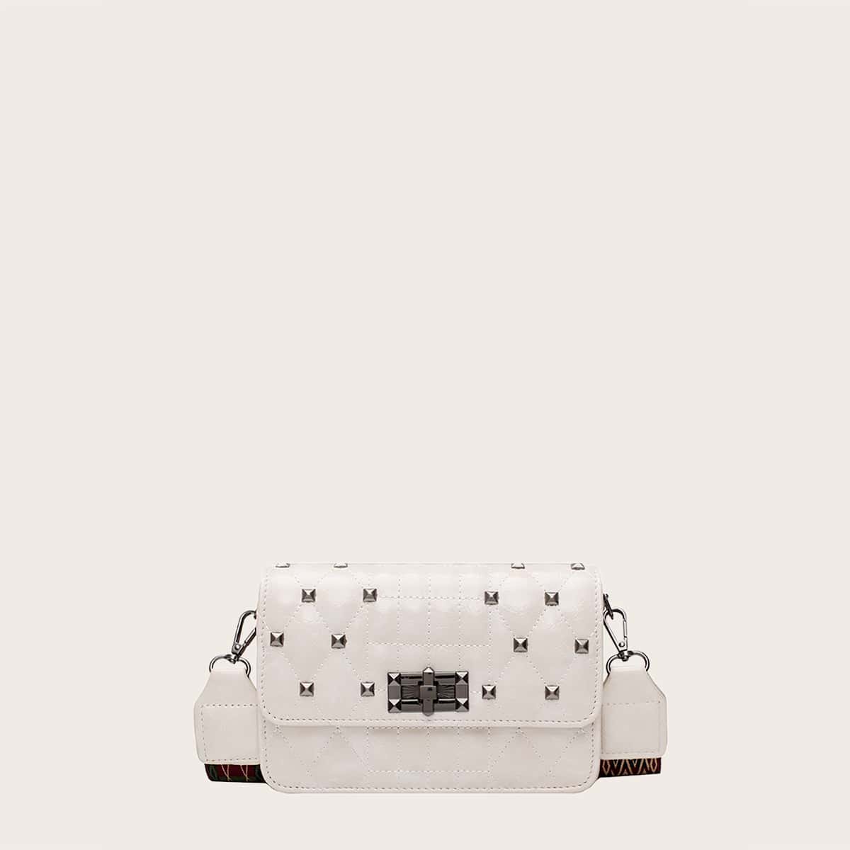 

Studded Decor Quilted Crossbody Bag, Beige