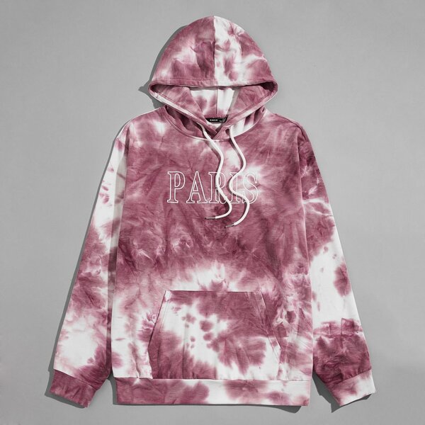 

Men Letter Graphic Tie Dye Hoodie, Dusty pink