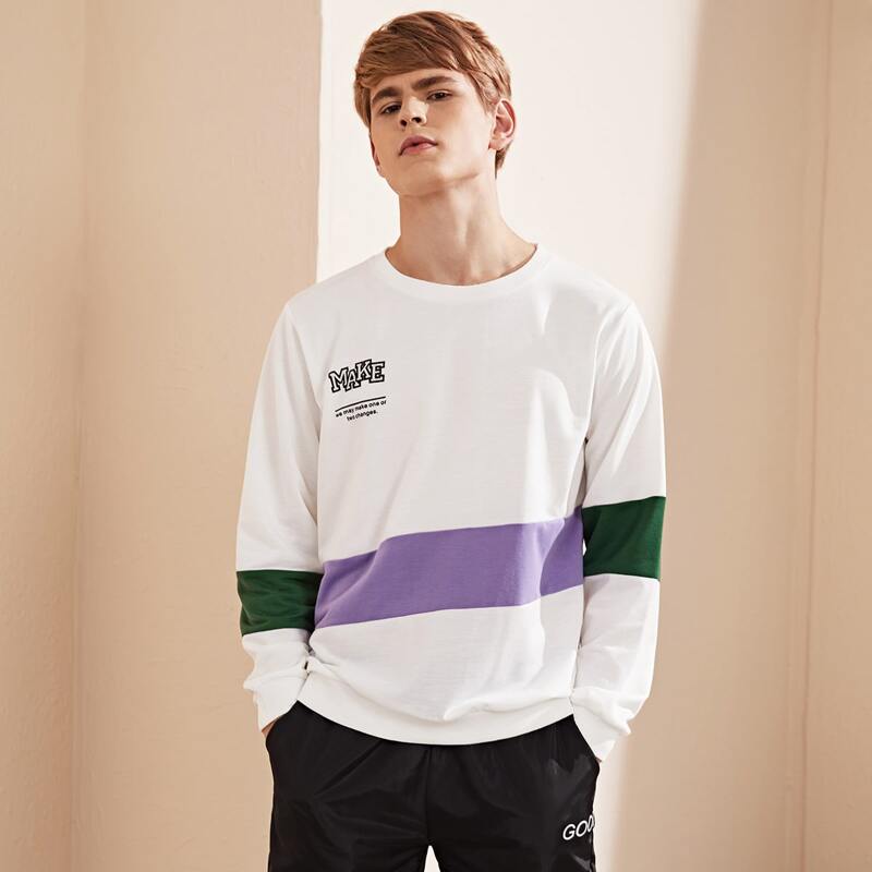 

Guys Colorblock Slogan Graphic Sweatshirt, White