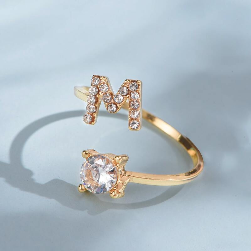 

Rhinestone Letter Decor Ring, Gold