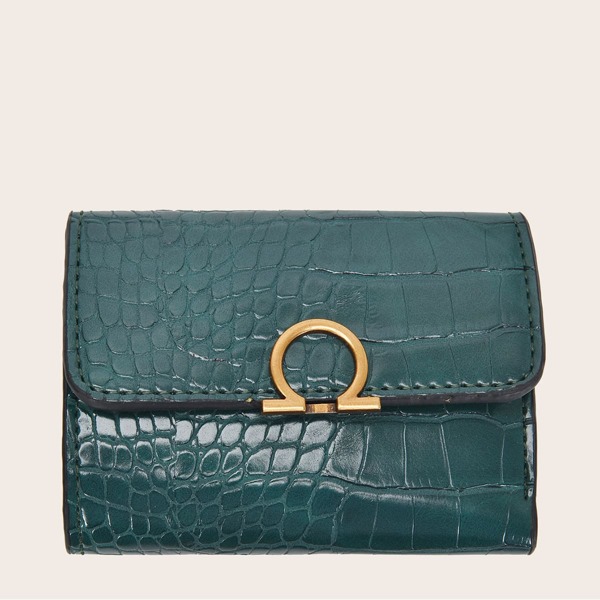 

Croc Embossed Fold Over Purse, Green