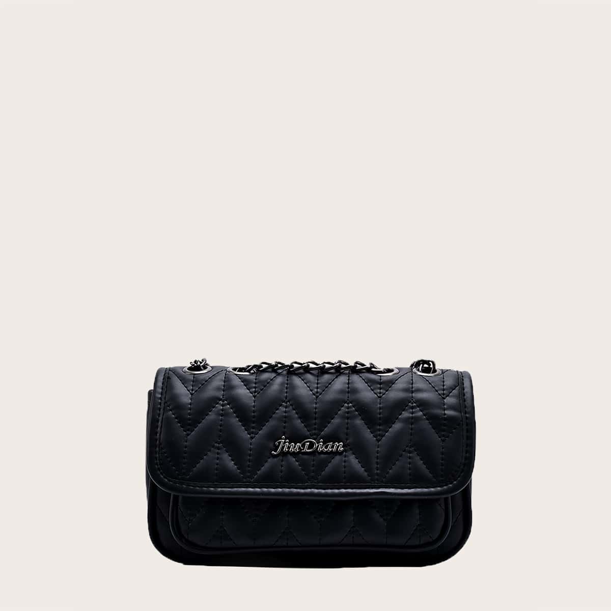 

Stitch Detail Flap Shoulder Bag, Black