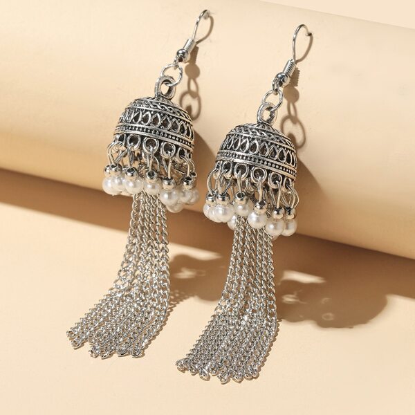 

Jhumka серьги-подвески с бахромой, Античное серебро