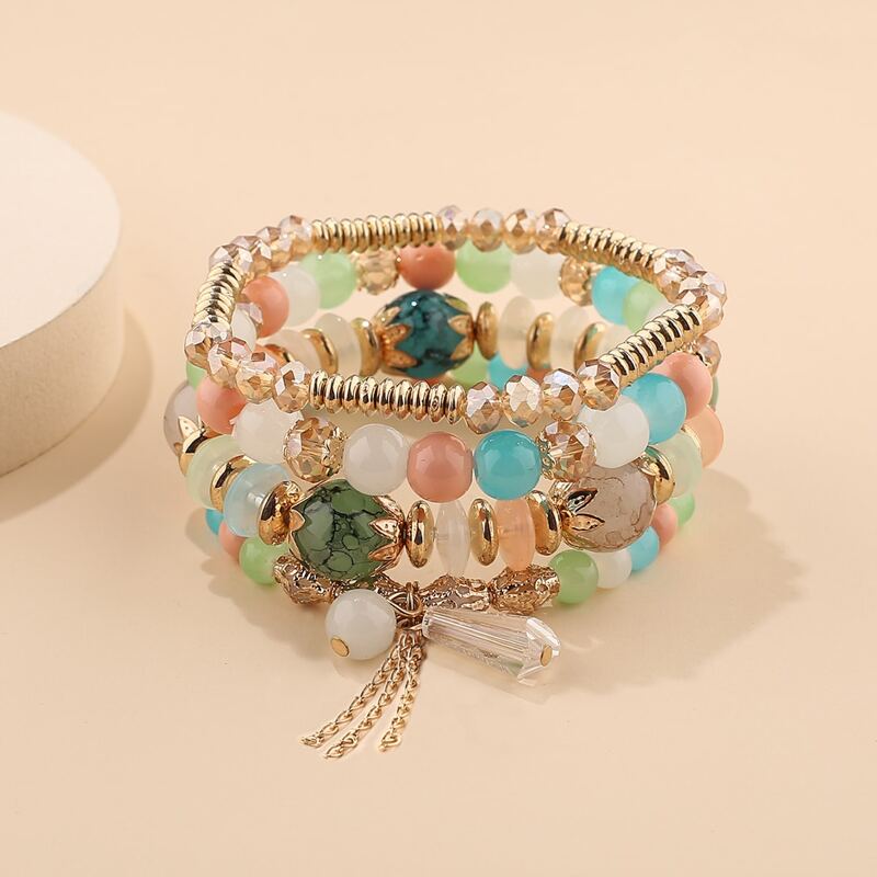 

4pcs Beaded Bracelet, Multicolor