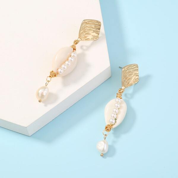 

1pair Faux Pearl Decor Shell Drop Earrings, Multicolor