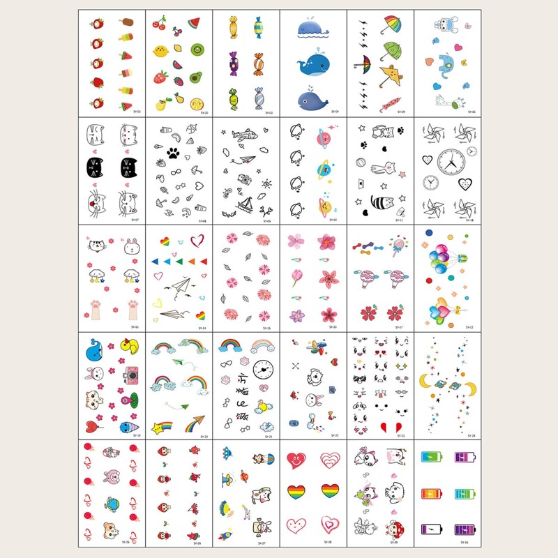 

30sheets Floral & Cartoon Graphic Tattoo Sticker, Multicolor