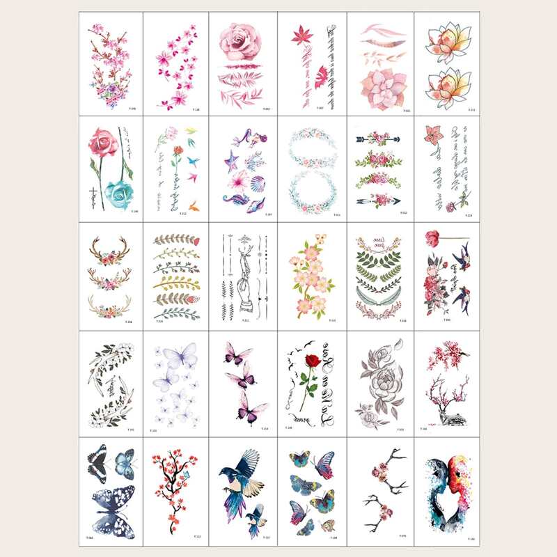

30sheets Floral & Animal Pattern Tattoo Sticker, Multicolor