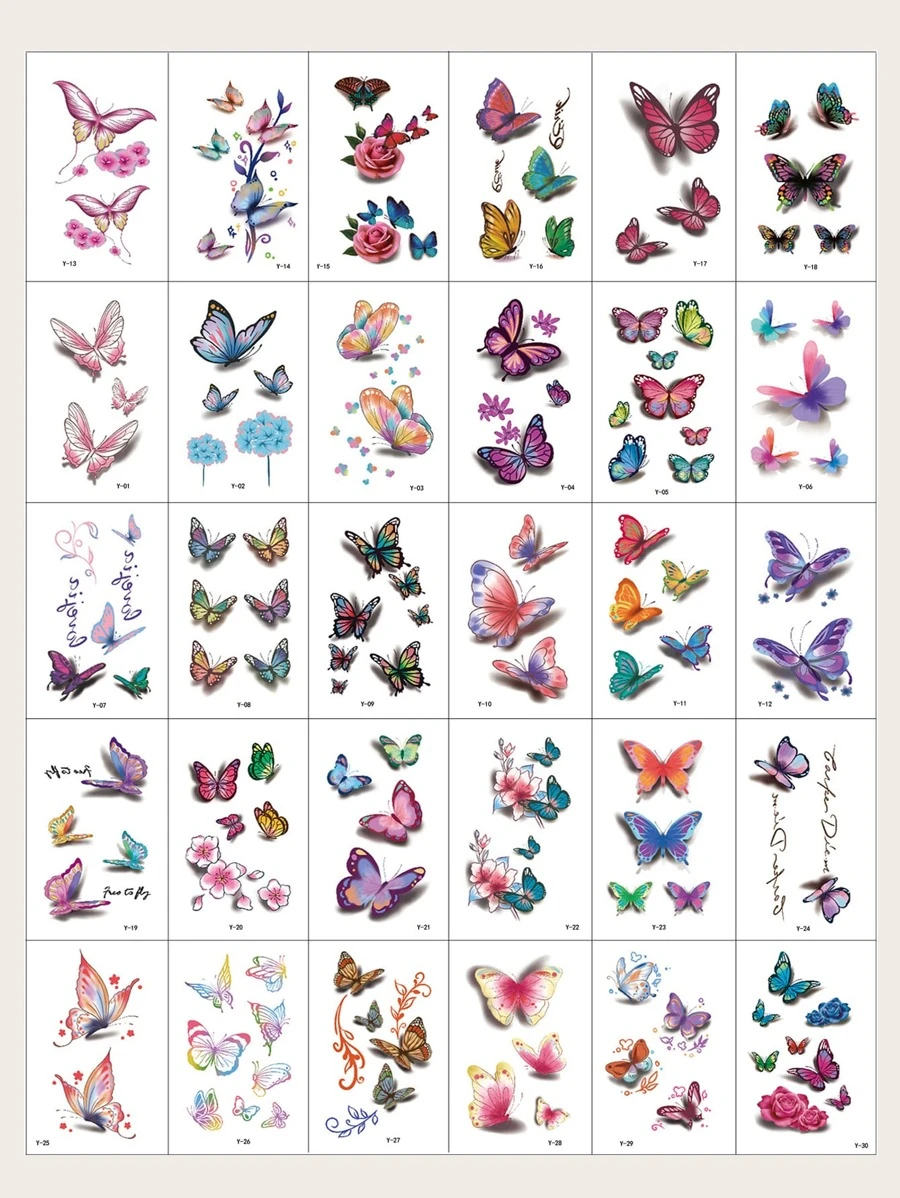 30pcs Butterfly Tattoo Sticker - Multicolor - View 1