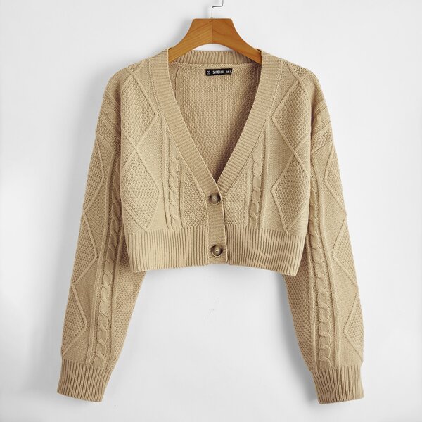 

Drop Shoulder Button Up Cardigan, Khaki