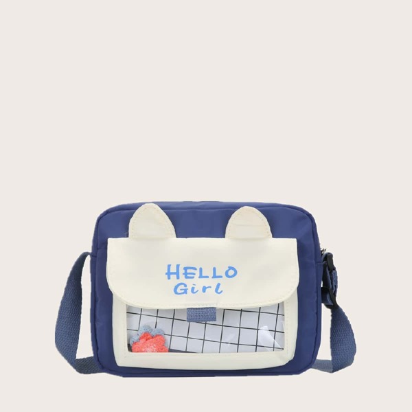 

Ear Decor Letter Graphic Crossbody Bag, Blue