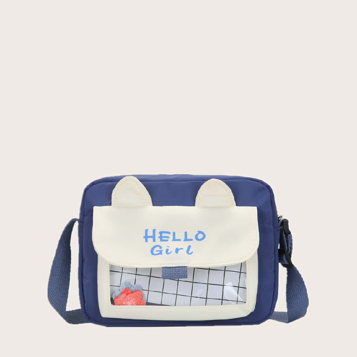 

Ear Decor Letter Graphic Crossbody Bag, Blue