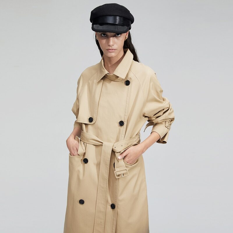 

Jazzevar Double Button Belted Trench Coat, Khaki