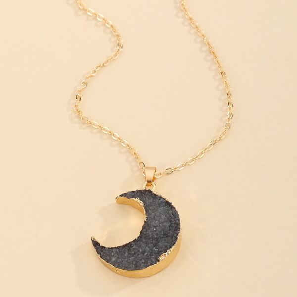 

1pc Resin Moon Pendant Necklace, Grey