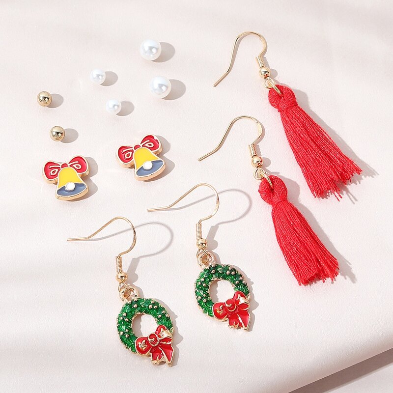 

2pairs Christmas Drop Earring & 4pairs Stud Earrings, Multicolor