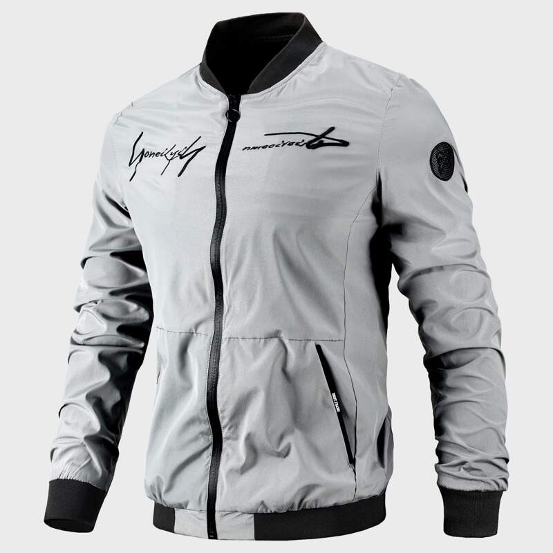

Guys Letter Embroidery Bomber Jacket, Light grey