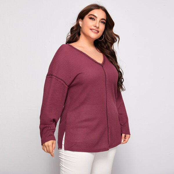 

Plus Drop Shoulder Split Hem Top, Maroon