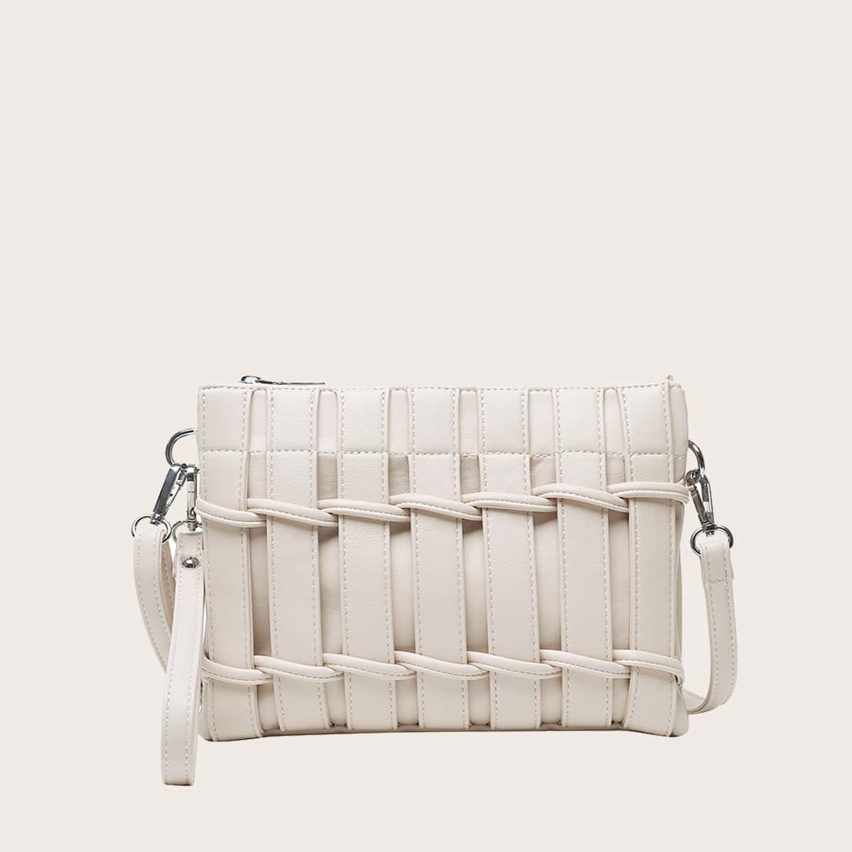 

Woven Crossbody Bag With Wristlet, Beige