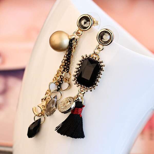 

Gemstone Tassel Drop Earrings, Black