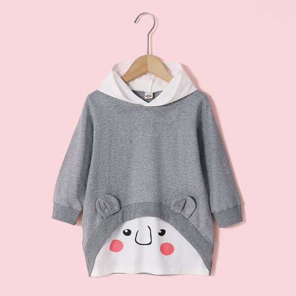 

Toddler Girls Cartoon Graphic Hoodie Dress, Grey