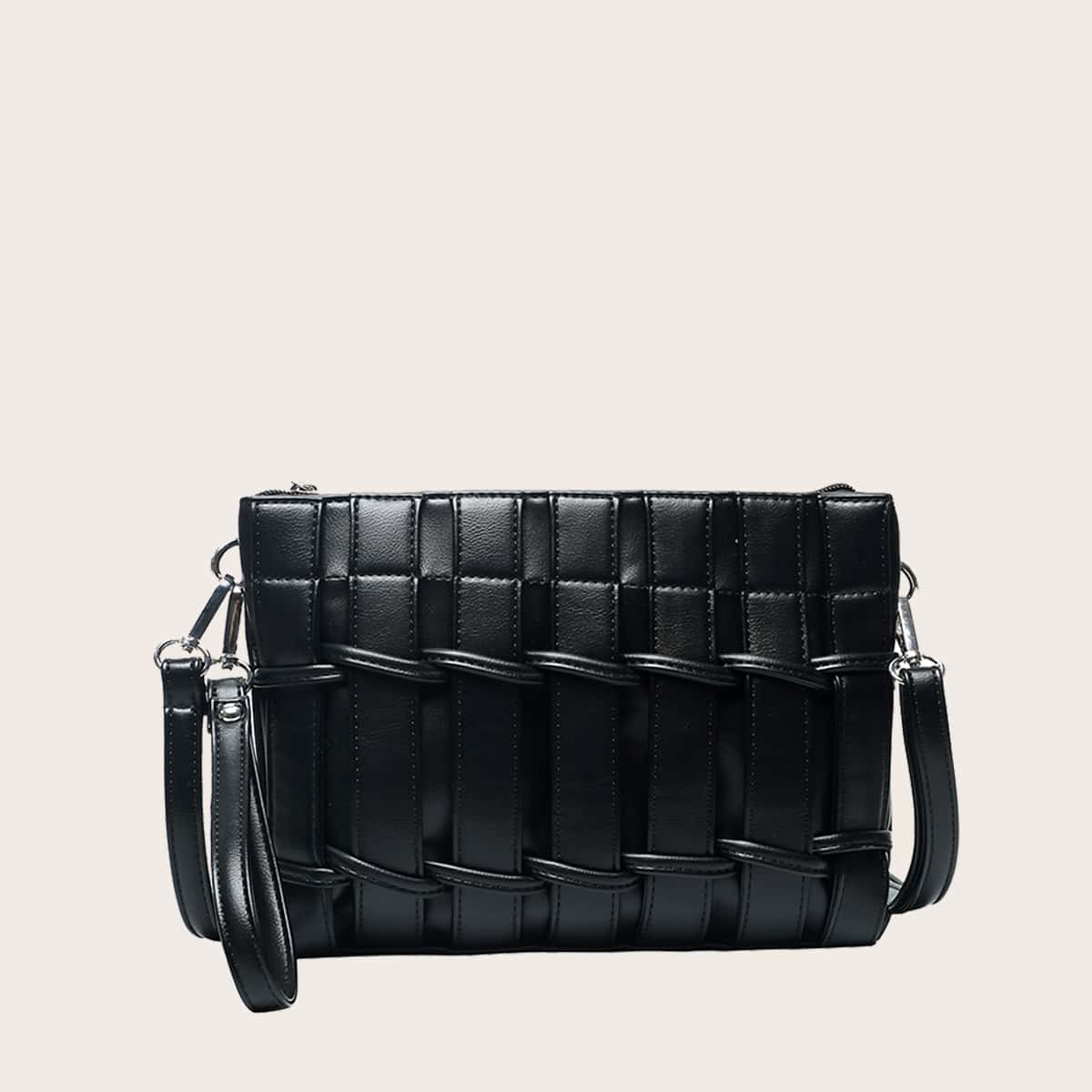 

Woven Crossbody Bag With Wristlet, Black