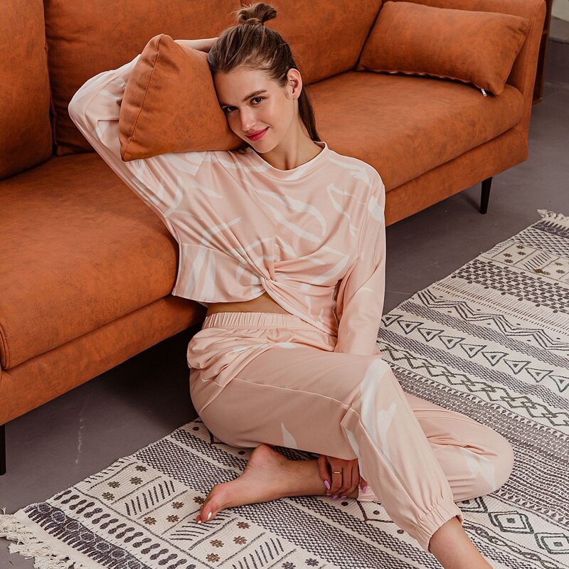 

Twist Front Tie Dye Sweatshirt & Pants Set, Baby pink
