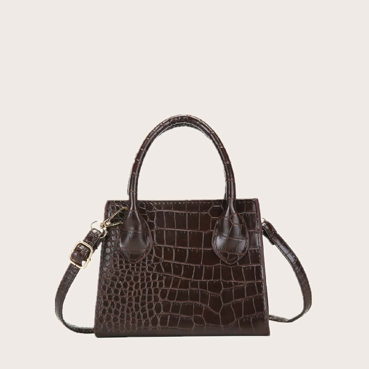 

Croc Embossed Satchel Bag, Brown