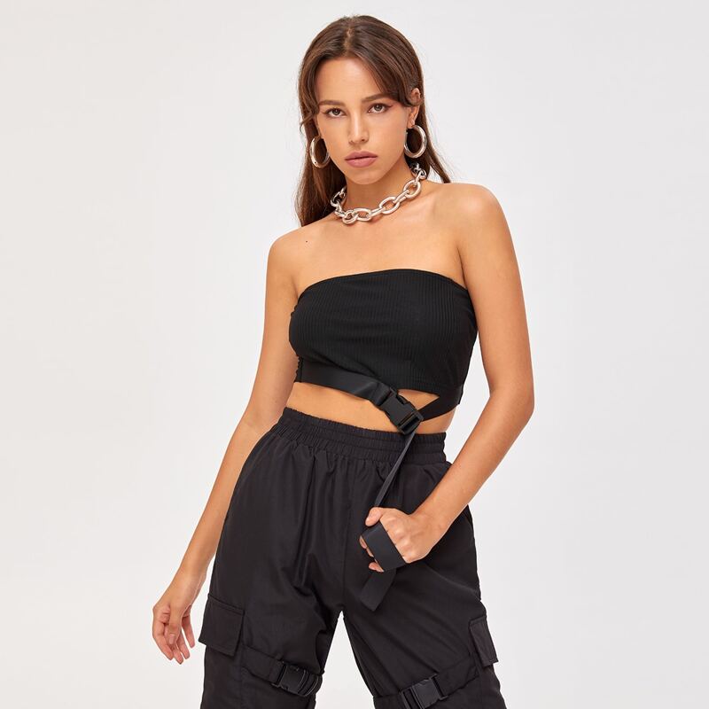 

Solid Buckle Tube Top, Black