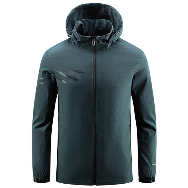 

Men Striped And Letter Print Sports Jacket, Teal blue