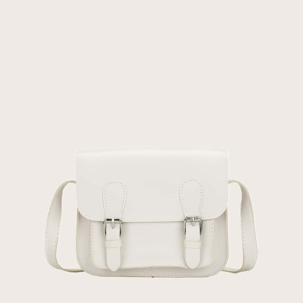 

Pin Buckle Decor Flap Crossbody Bag, White