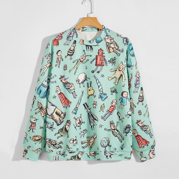 

Men Cartoon Graphic Drop Shoulder Sweatshirt, Mint green
