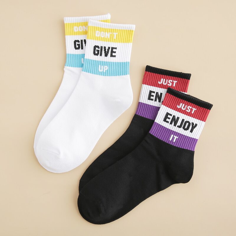 

3pairs Guys Letter Graphic Socks, Multicolor