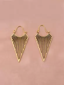 Hollow Out Triangle Design Hoop Earrings - Yellow Gold - View 2
