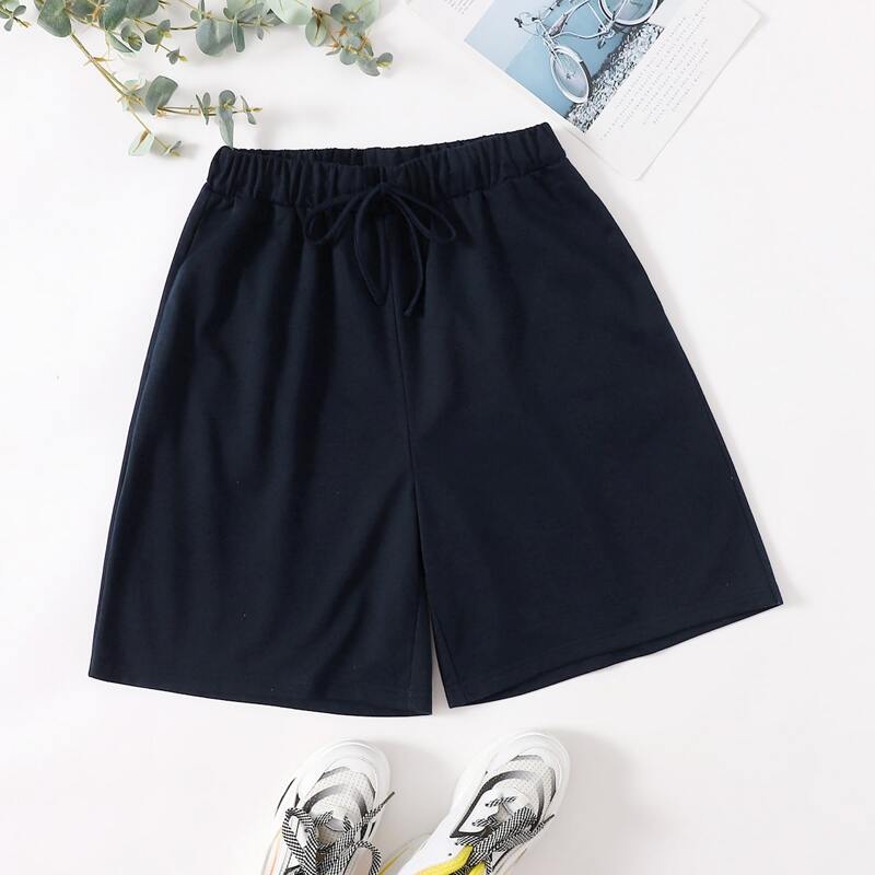 

Drawstring Waist Solid Shorts, Navy blue