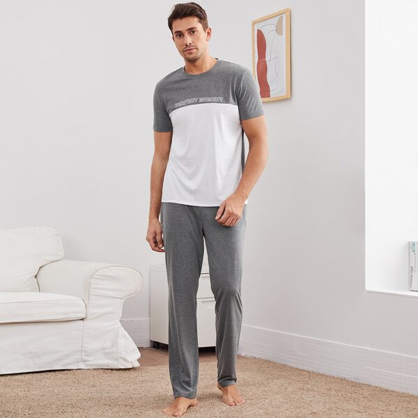

Men Two Tone Letter Graphic PJ Set, Multicolor