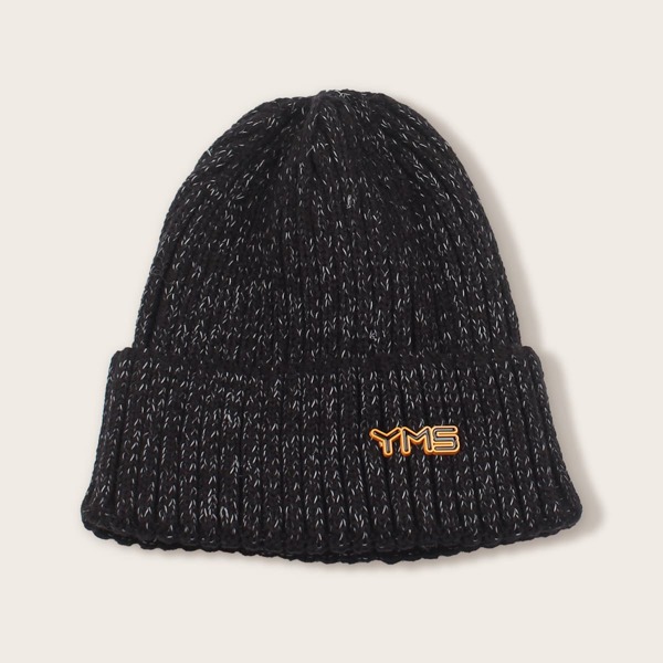 

Letter Pattern Cuff Beanie, Black