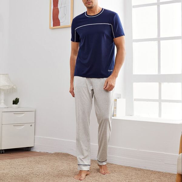 

Men Letter Graphic PJ Set, Multicolor