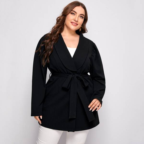 

Plus Shawl Collar Belted Blazer, Black