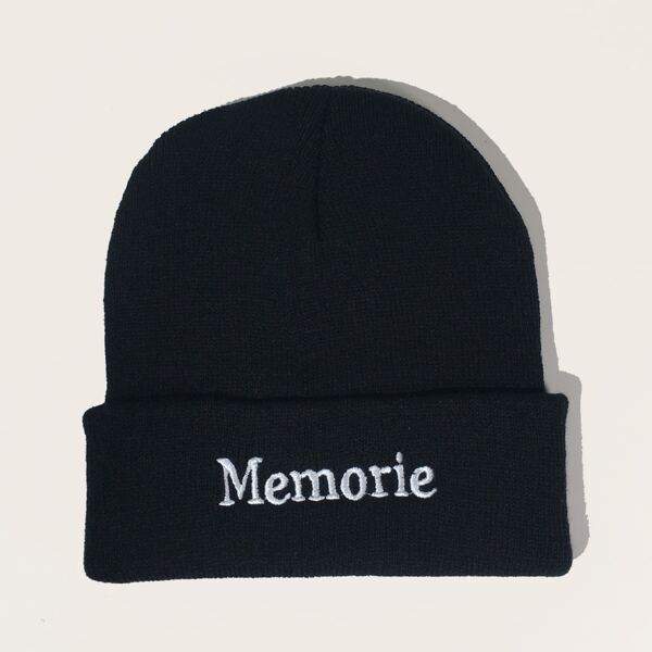 

Letter Embroidery Cuffed Beanie, Black