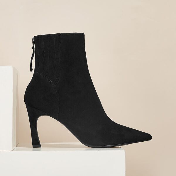 

Point Toe Stiletto Heeled Ankle Boots, Black