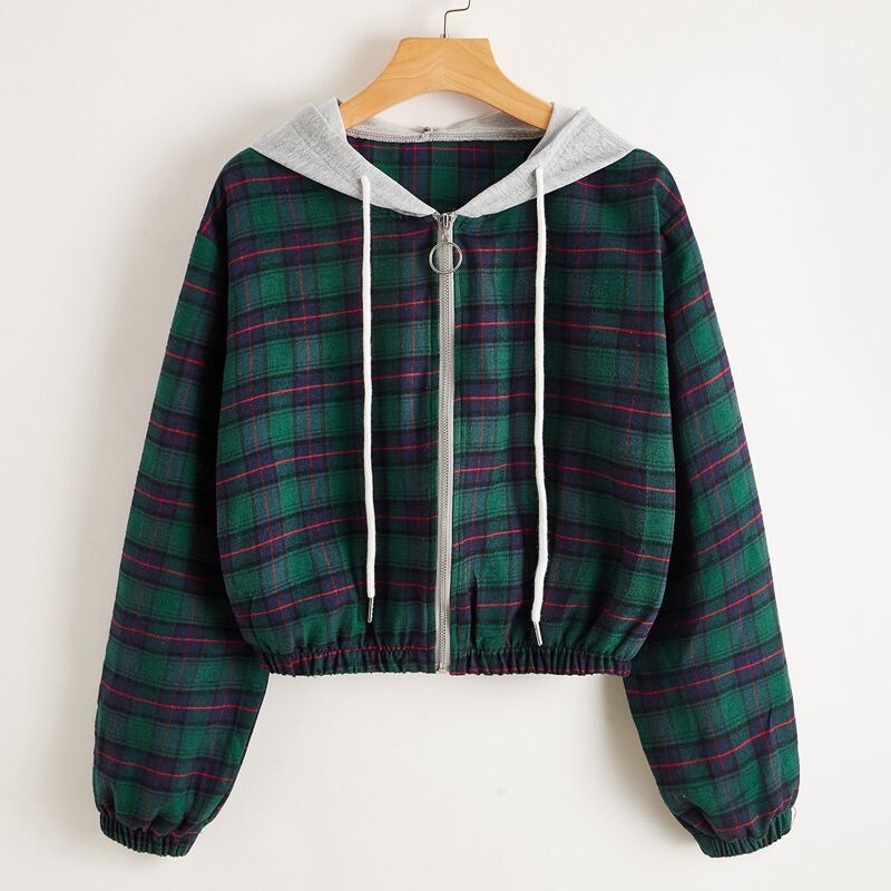 

Plaid Zip Up Crop Jacket, Multicolor