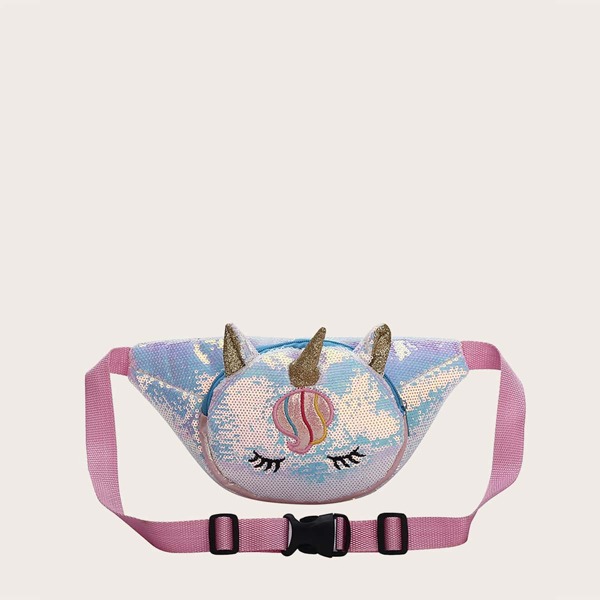 

Girls Sequins Decor Unicorn Design Fanny Pack, Blue