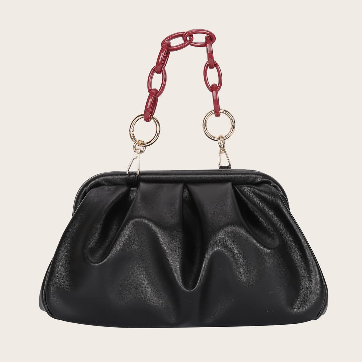 

Chain Ruched Bag, Black