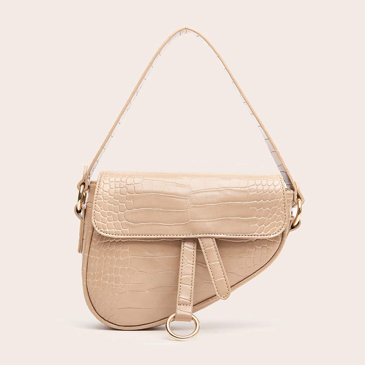 

Croc Embossed Saddle Bag, Apricot