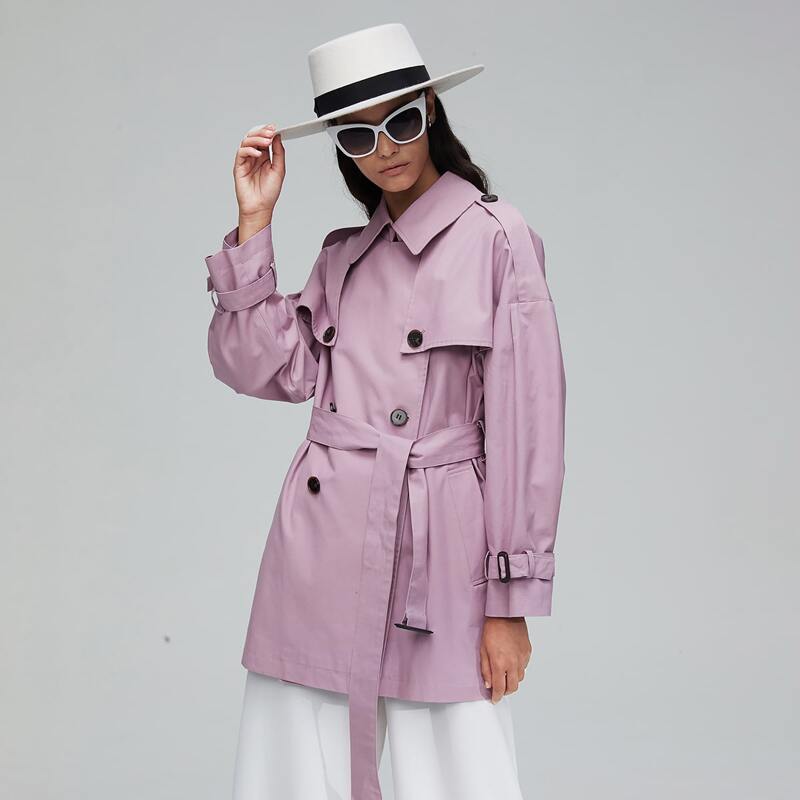

Jazzevar Double Button Belted Trench Coat, Lilac purple